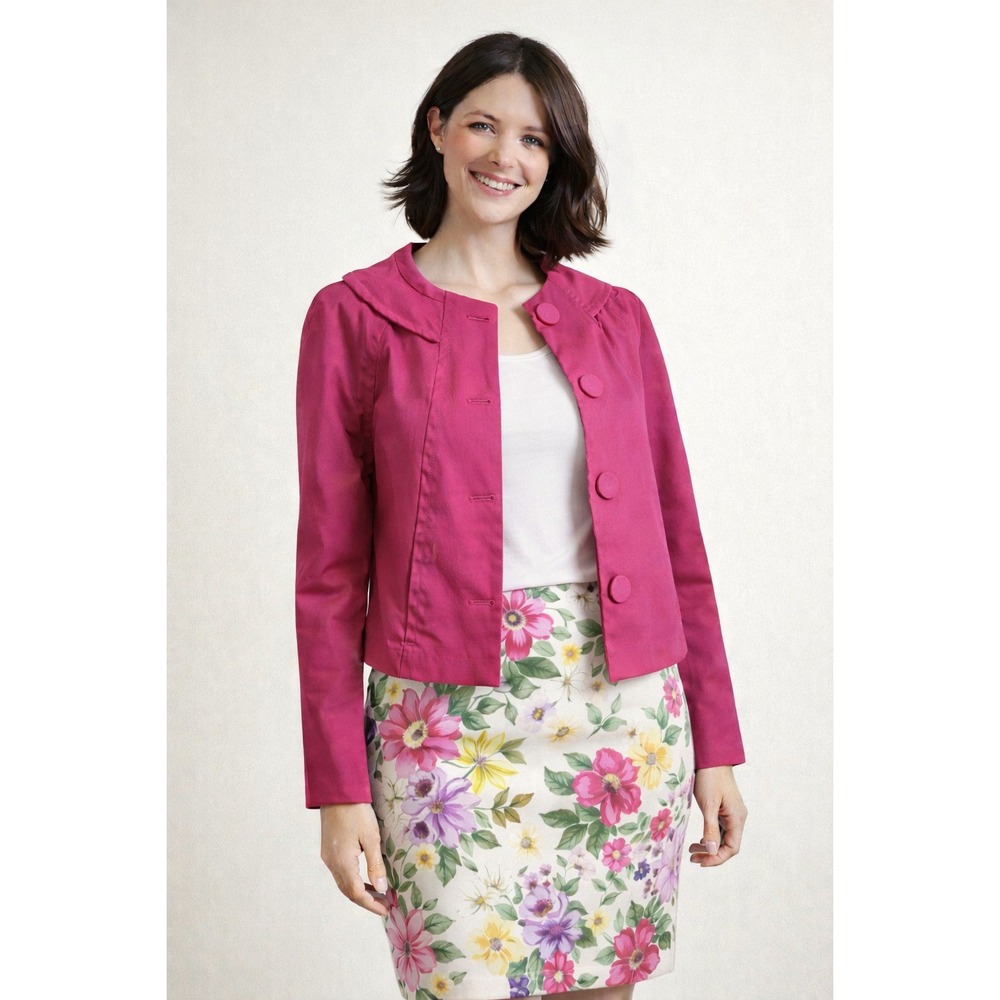 Liz Claiborne Hot Pink Raincoat Jacket Sz XL Slant front pockets Business Coat